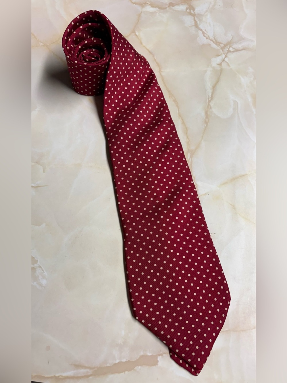 VTG J Press Red White Polka Dot Repp Preppy Silk Tie